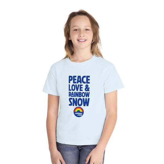Peace, Love & Rainbow Snow Kids Tee – Midweight & Comfy
